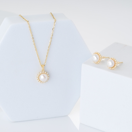 Sterling Silver Set Sweet Daisy Pearls gold