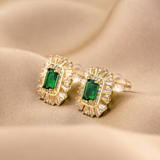 Cercei argint Elegance Code green zirconia gold