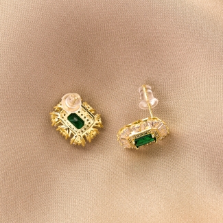 Cercei argint Elegance Code green zirconia gold