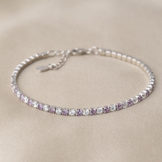 Sterling Silver Bracelet Tennis Mix White & Mauve zirconia 3.0