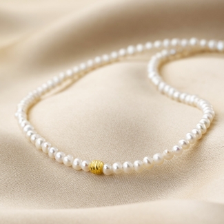 Gold Silver Choker White Pleasure pearls, adjustable chain