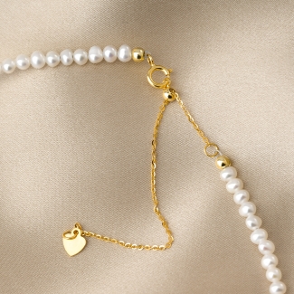 Gold Silver Choker White Pleasure pearls, adjustable chain