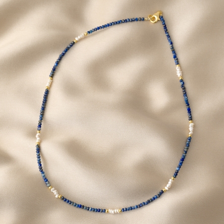 Gold Silver Necklace In Love with lapis lazuli and pearls