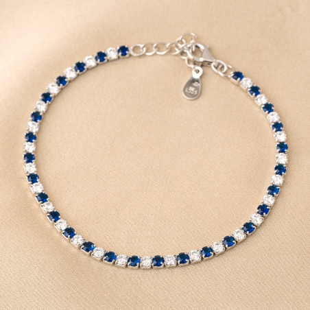 Sterling Silver Bracelet Tennis Mix White & Dark Blue zirconia 3.0