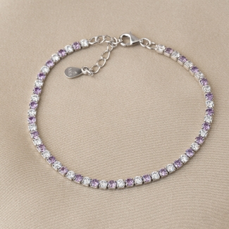 Sterling Silver Bracelet Tennis Mix White & Mauve zirconia 3.0