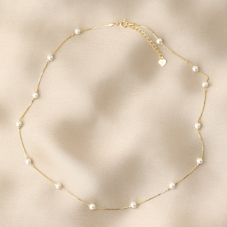 Gold Sterling Silver Necklace Pearl 2Glam