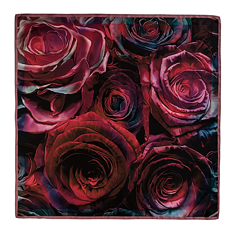 Silk Scarf twill Crazy Velvet Roses red merlot