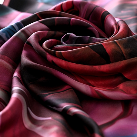 Silk Scarf twill Crazy Velvet Roses red merlot