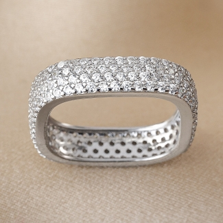 Sterling silver Ring Fashion Square Band 4 zirconia