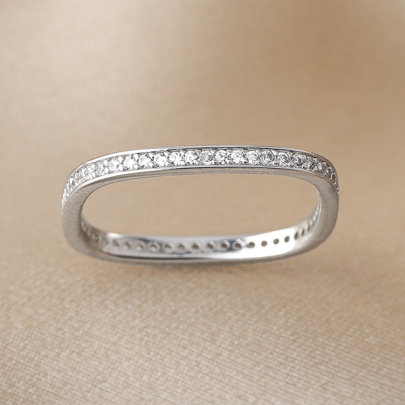 Sterling silver Ring Fashion Square Band zirconia