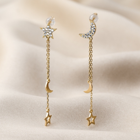 Sterling Silver Earrings Under the Moon & Stars gold