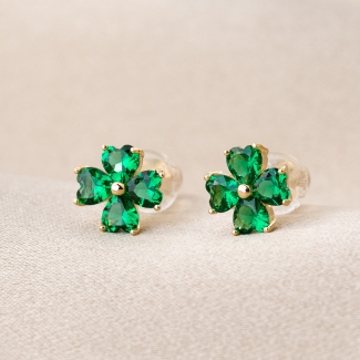 Sterling Silver Earrings 4 Luck zirconia emerald