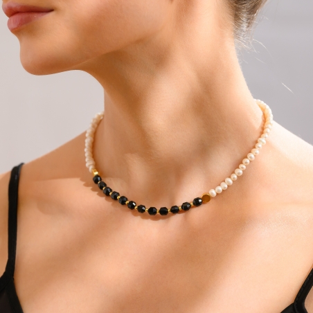 Gold Silver Choker Magnetic Touch onix, pearls, adjustable chain