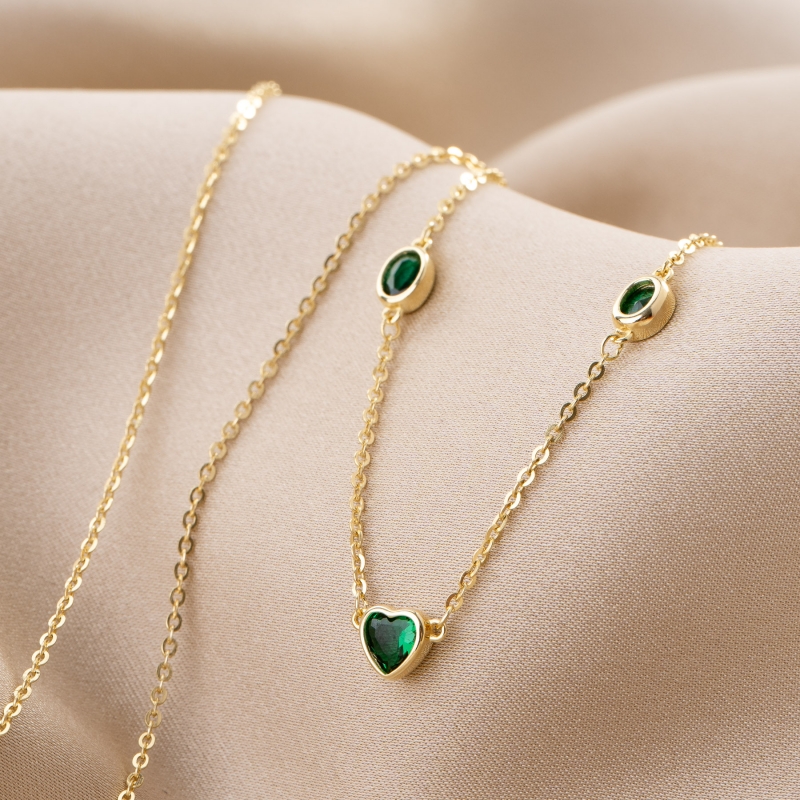 Sterling Silver Necklace Touches of Green Gem gold