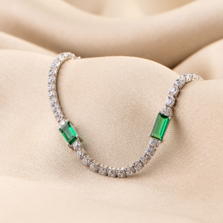 Sterling Silver Bracelet Tennis Emerald Signature zirconia