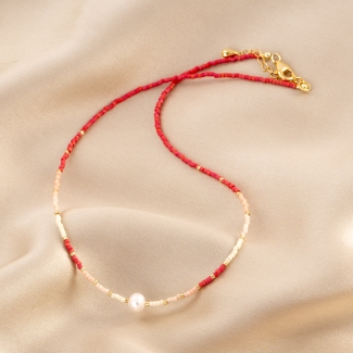 Cool Touch Miyuki Necklace corail with pearl