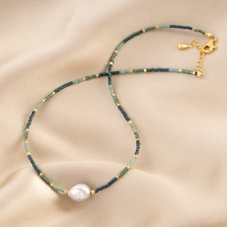 Cool Touch Miyuki Necklace green with pearl