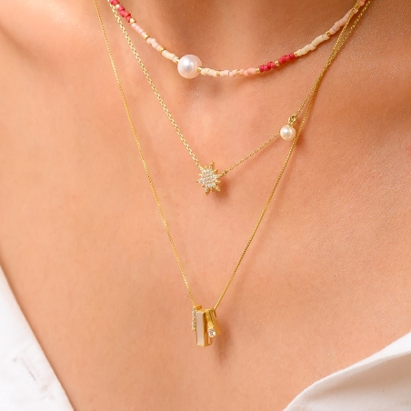 Cool Touch Miyuki Necklace corail with pearl