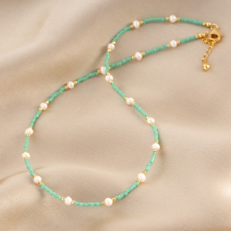 Cool Touch Miyuki Necklace turcoise with pearls