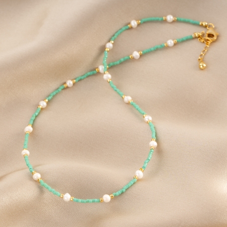 Cool Touch Miyuki Necklace turcoise with pearls