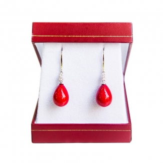 Silver drop earrings red coral