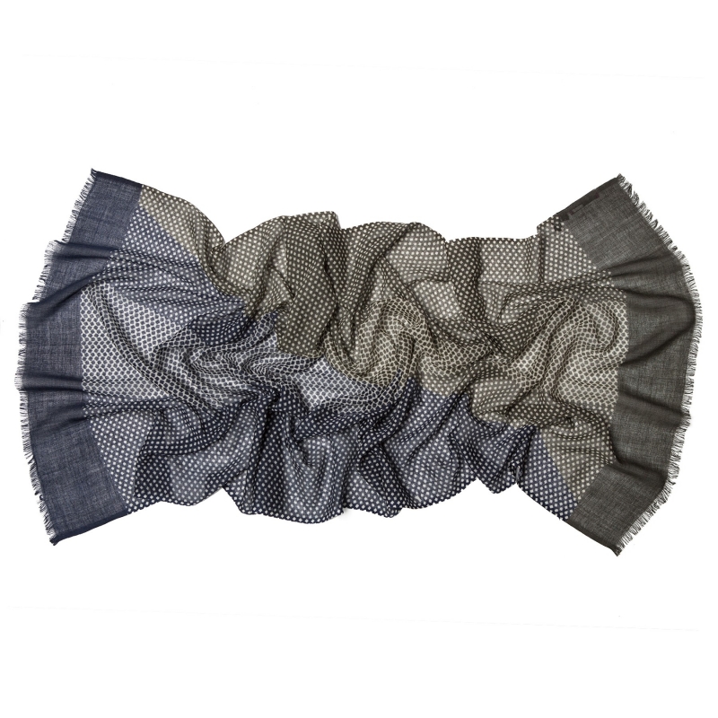 Wool scarf Mila Schon unisex olive navy pattern