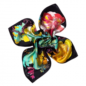 Japanese Flowers black Silk scarf