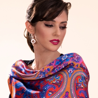 Silk scarf Bohemian Paisley orange