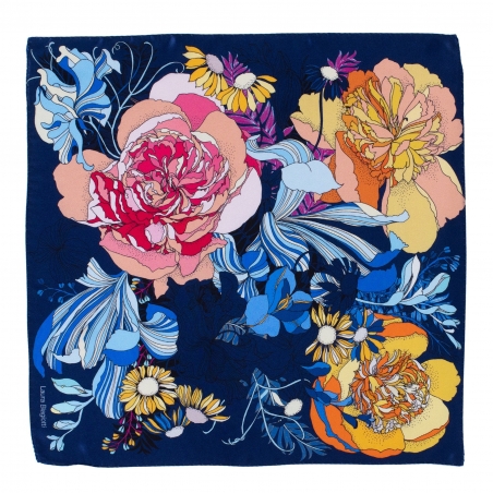 Silk scarf S Japanese Flowers navy