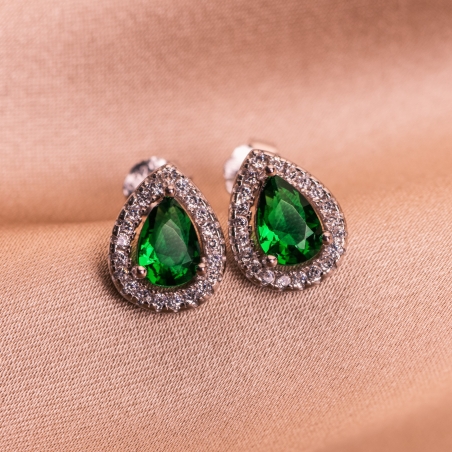 Sterling Silver Earrings Emerald Drop